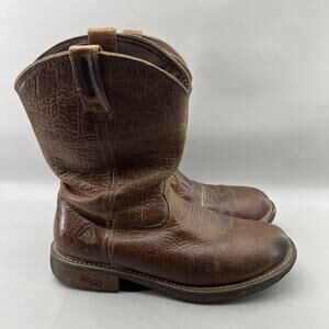 Rocky Roper Western Boots Men Size 8.5 M Brown Leather Waterproof Pull On Shoes